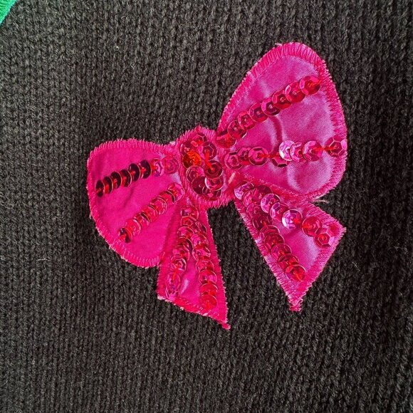 Vintage Smart Set Black Colourful Bow Sequin Holiday Sweater S - Picture 4 of 8